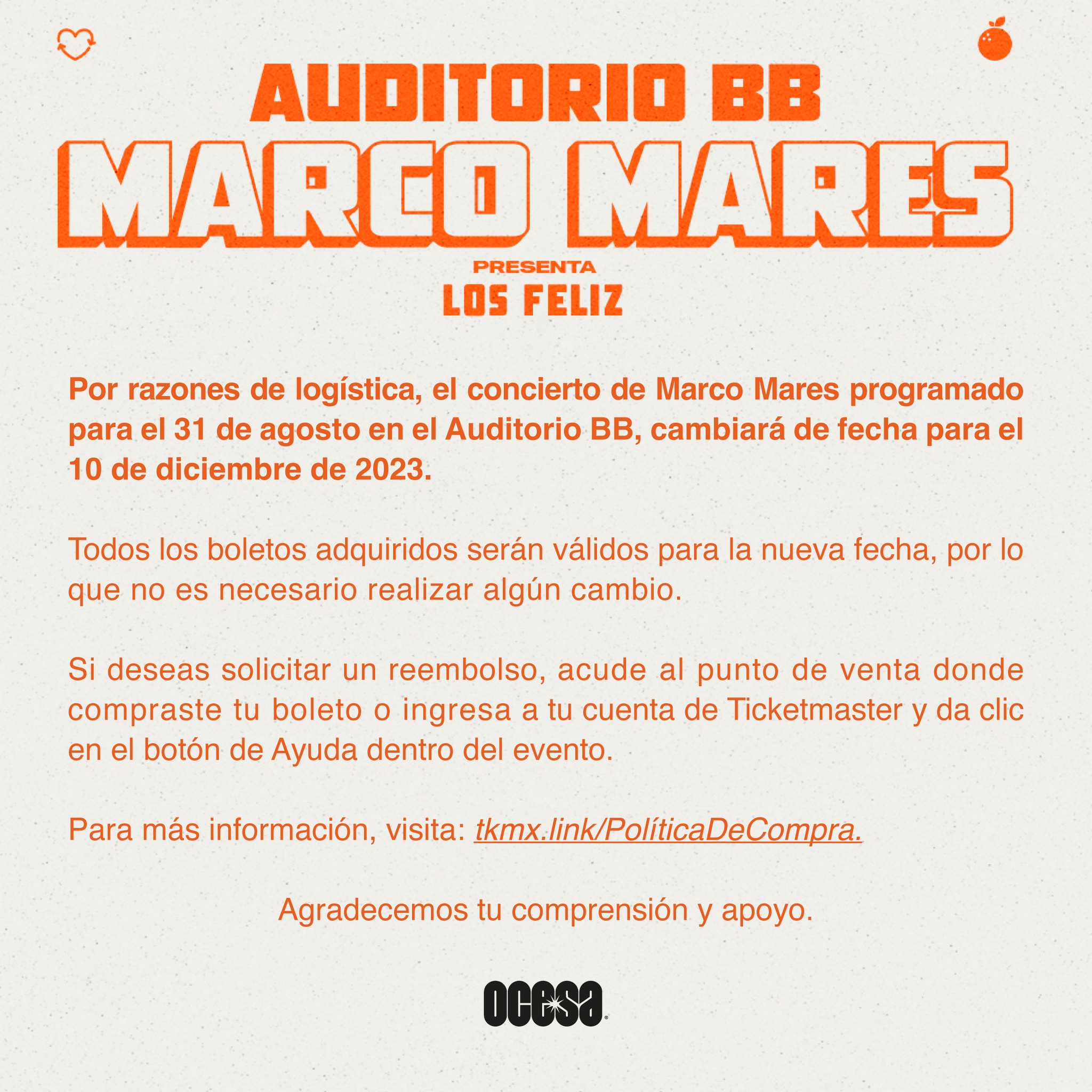 Marco Mares comunicado Auditorio BB