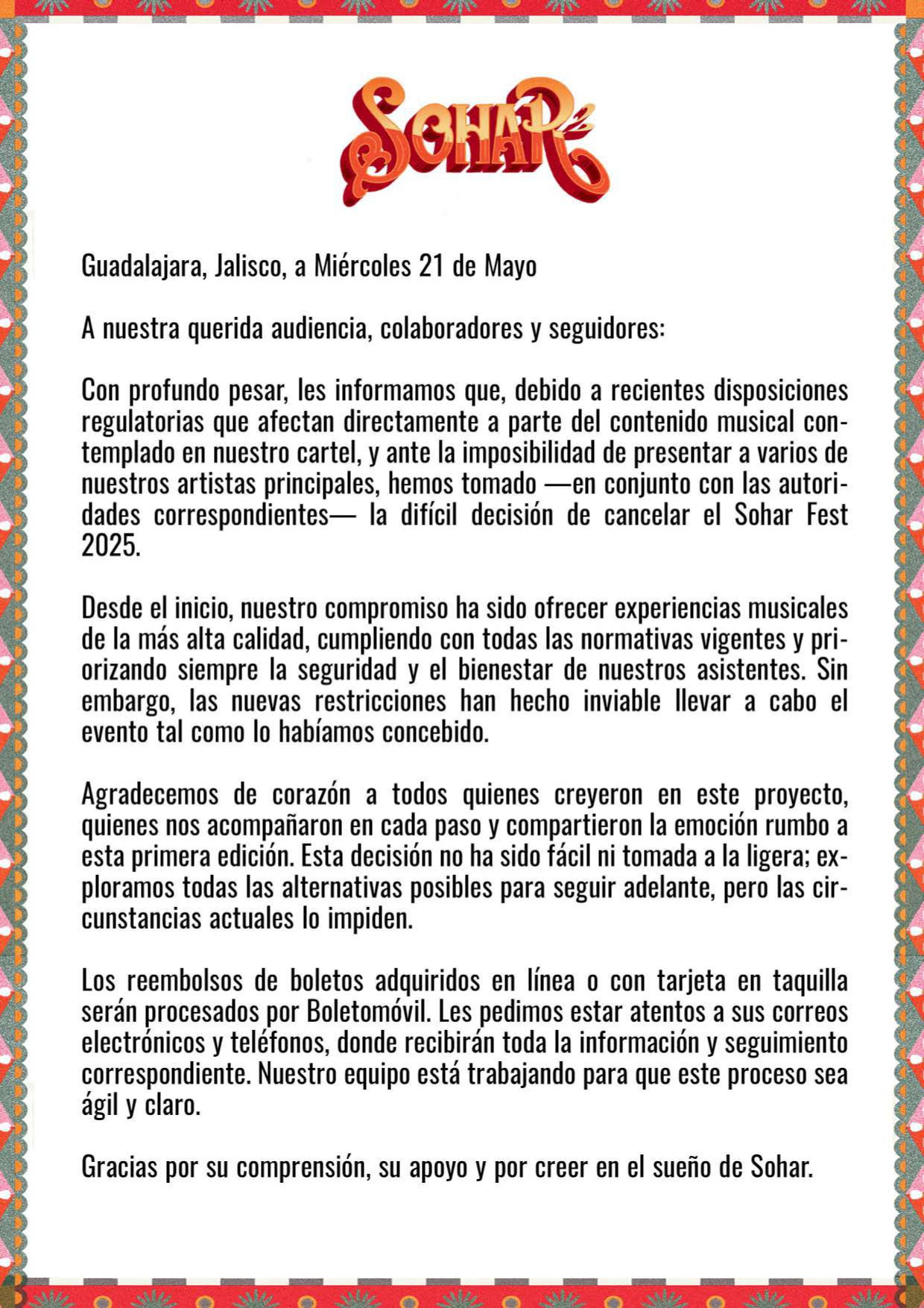 Sohar comunicado