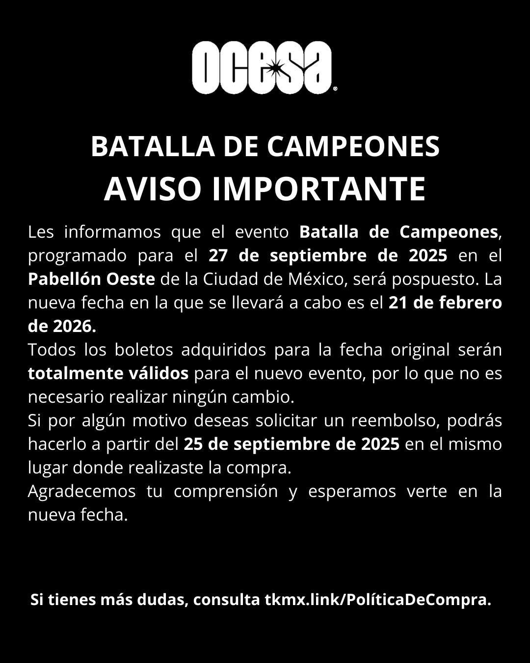 Batalla de campeones comunicado