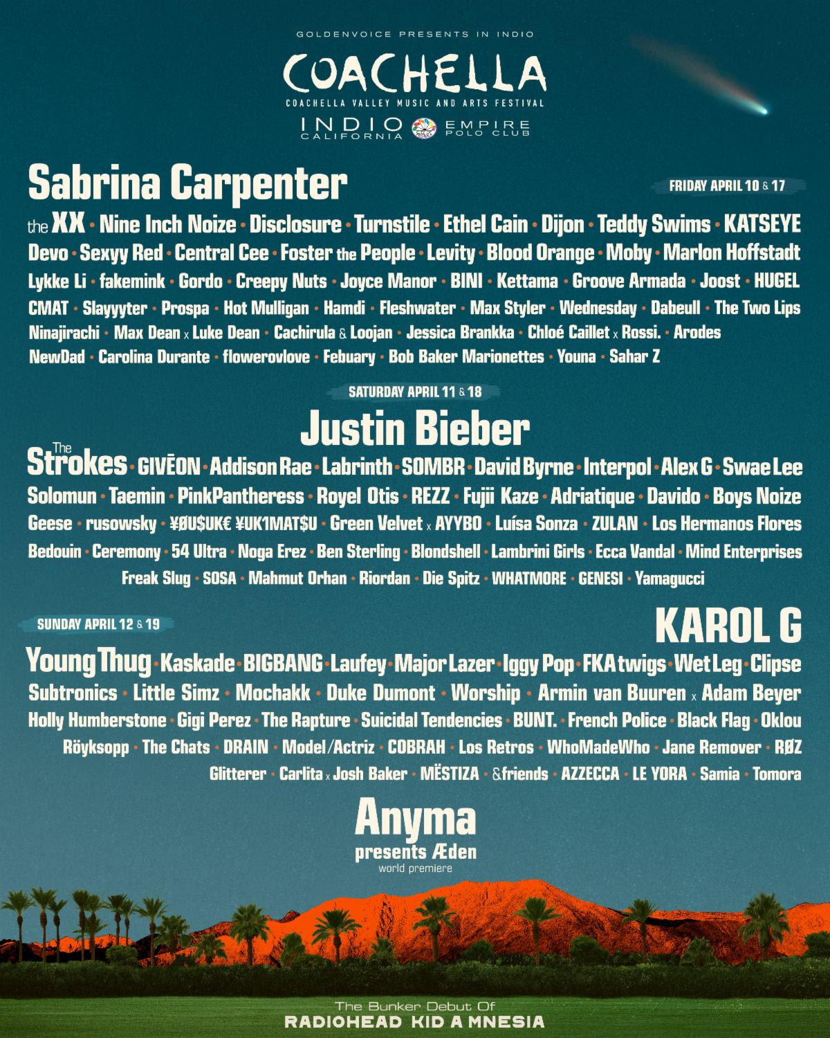 PRECIOS: Coachella 2026 revela lineup