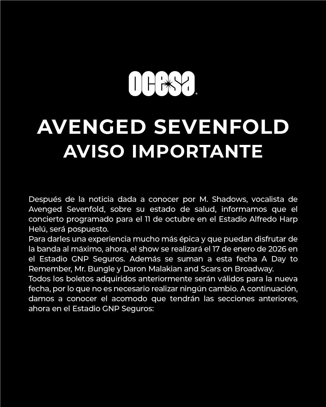Avenged comunicado