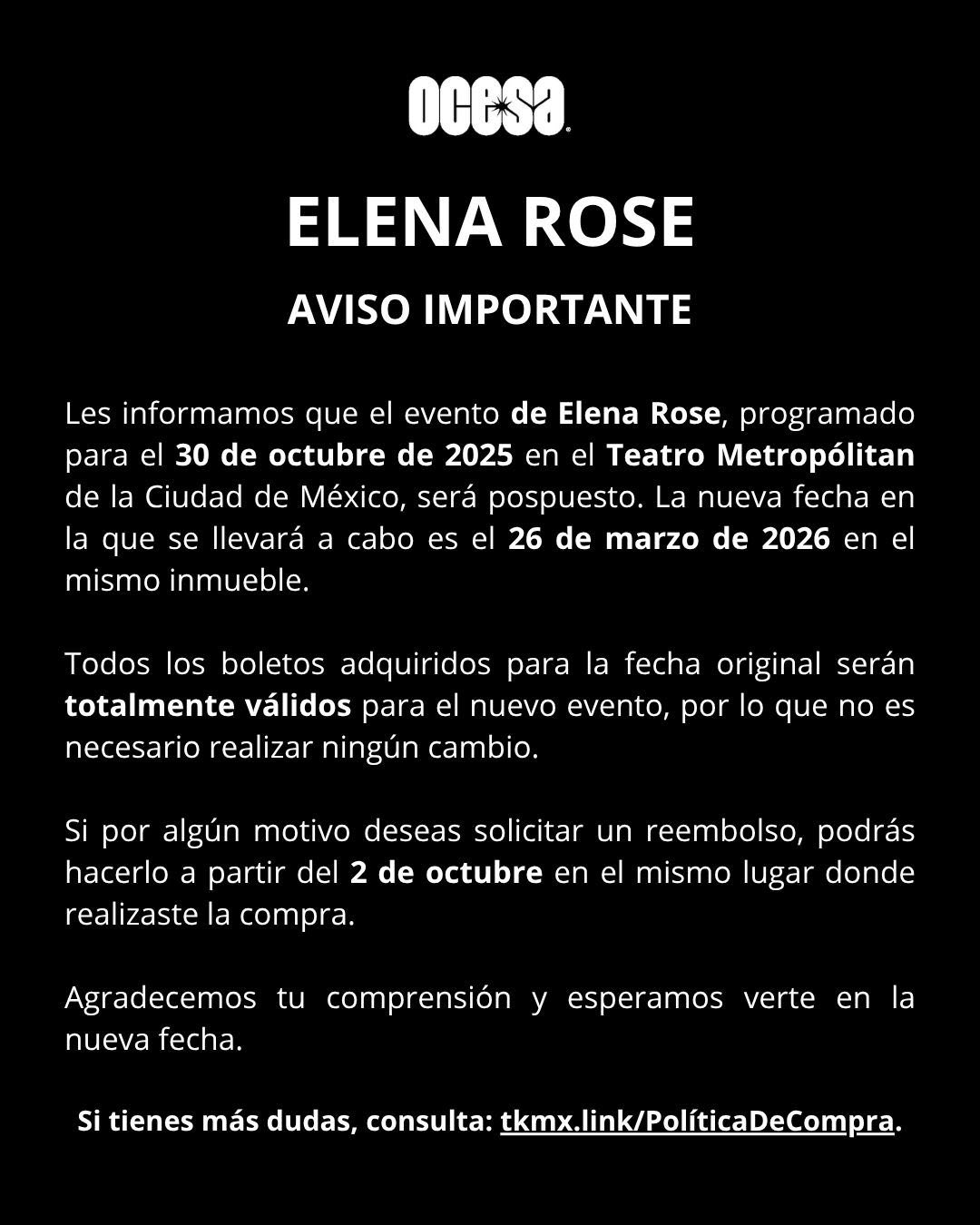 Elena rose comunicado