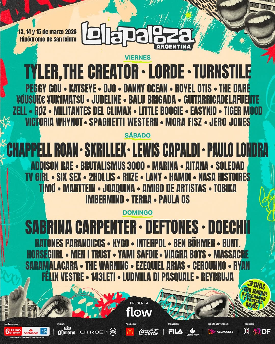 Lollapalooza Argentina 2026 anuncia lineup por día