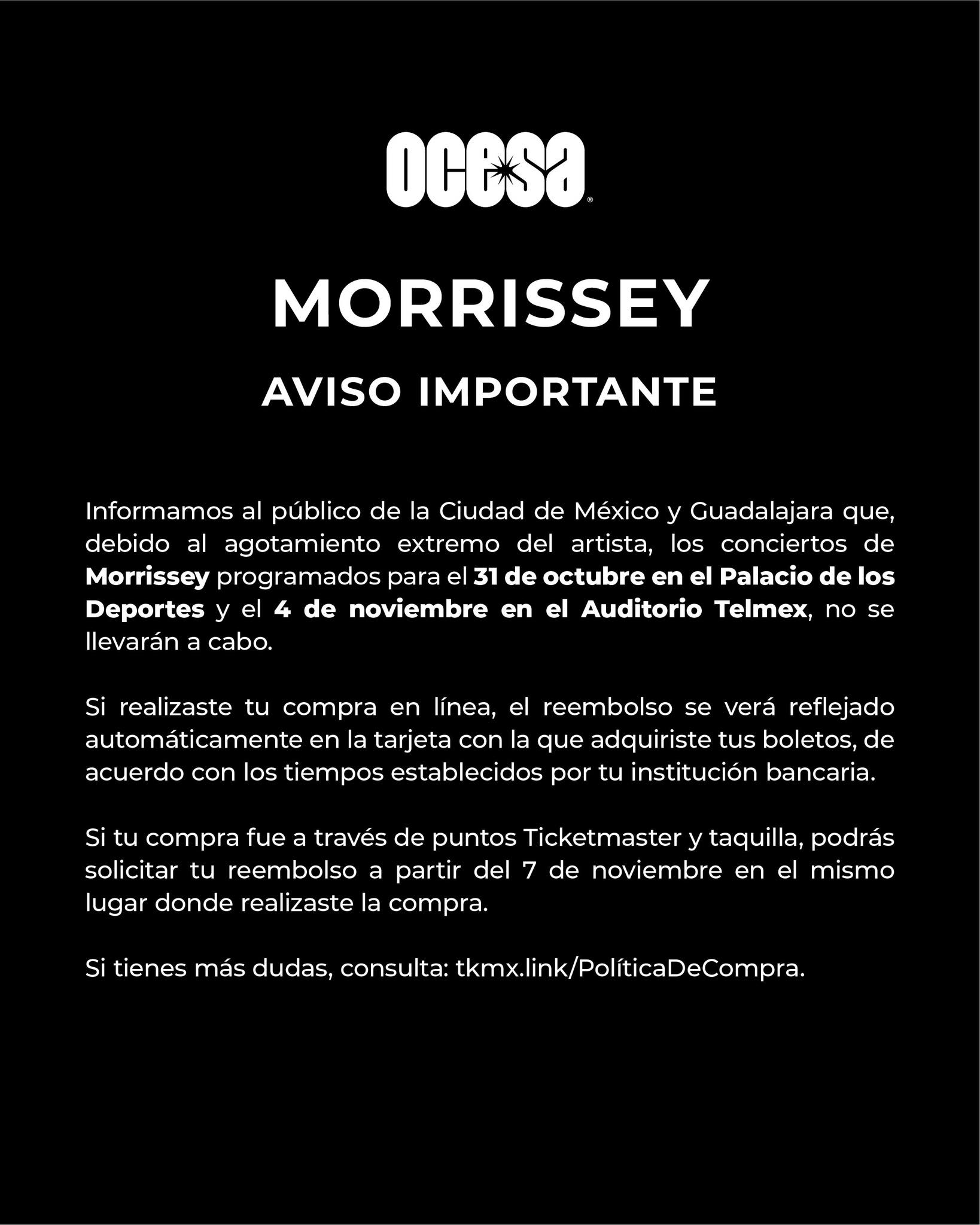 CANCELADO: Morrissey en el Palacio de los Deportes