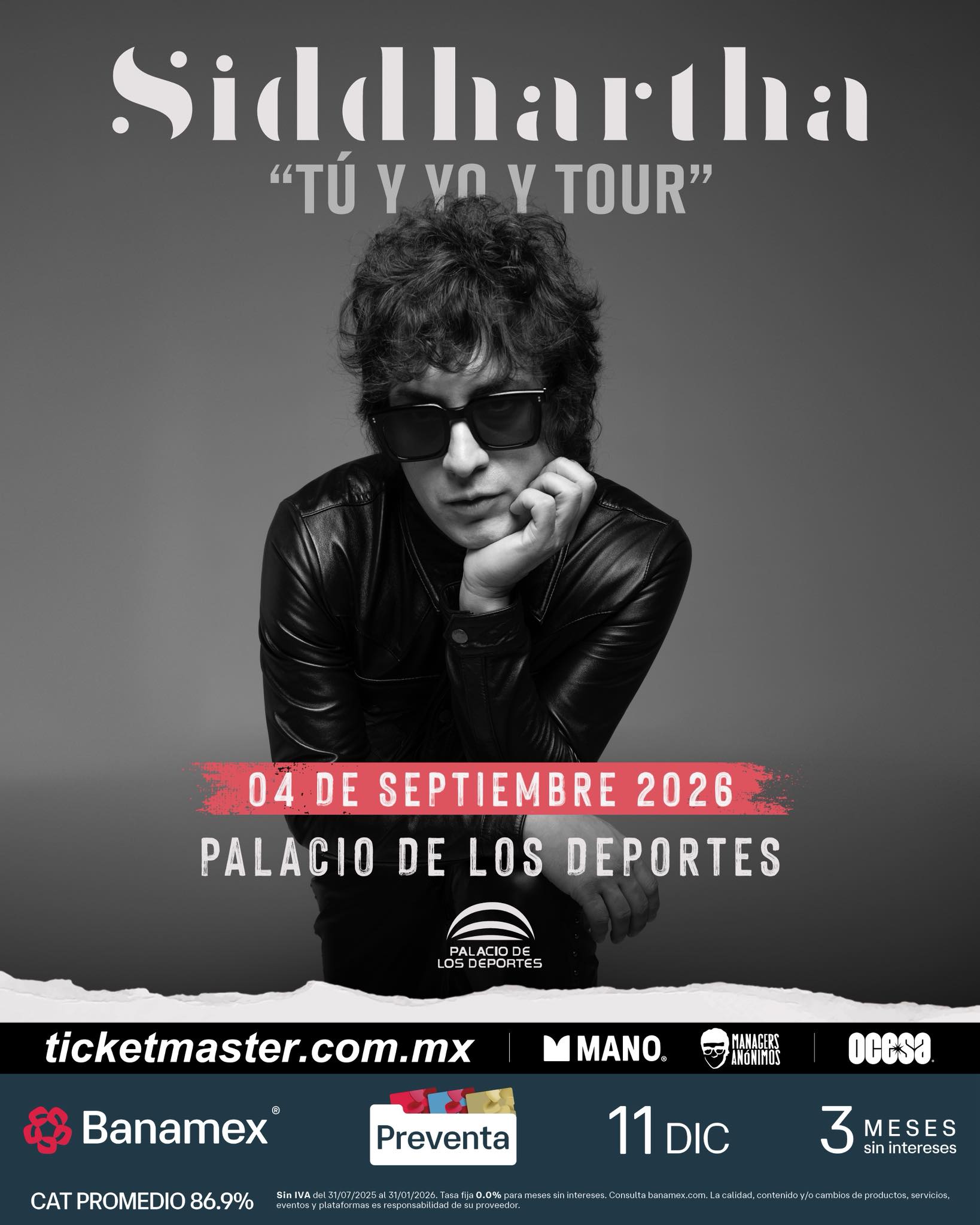 PRECIOS: Siddhartha dará un show en el Palacio de los Deportes
