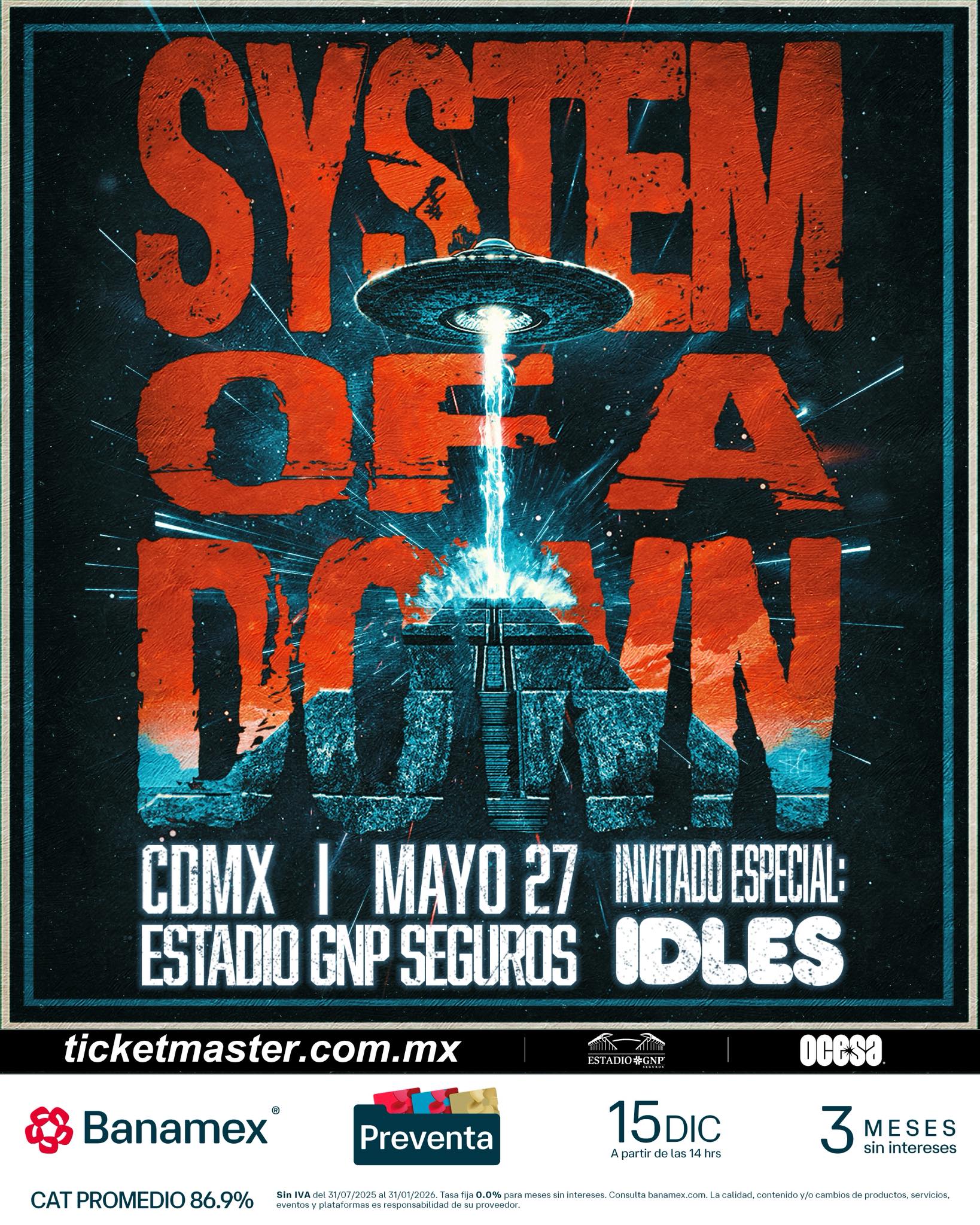 PRECIOS: System of a Down se presentará en el Estadio GNP Seguros