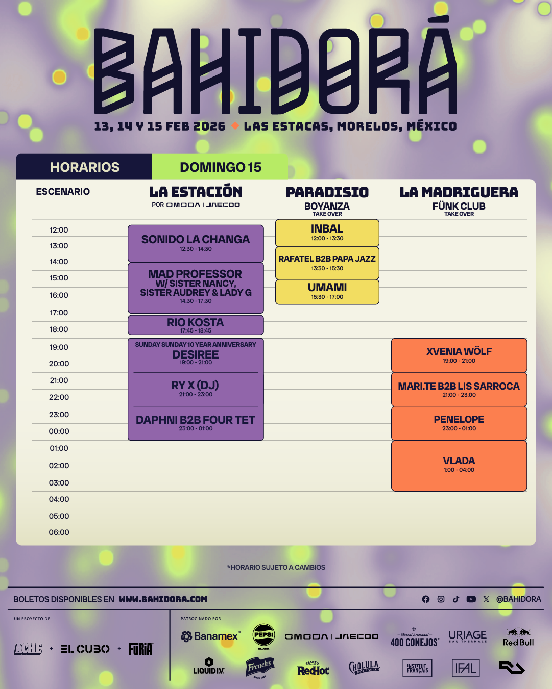 Bahidora 2026 horarios domingo