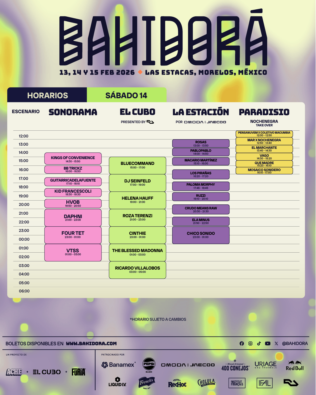 Bahidora 2026 horarios sabado