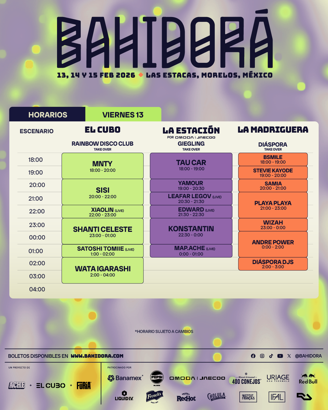 Bahidora 2026 horarios viernes