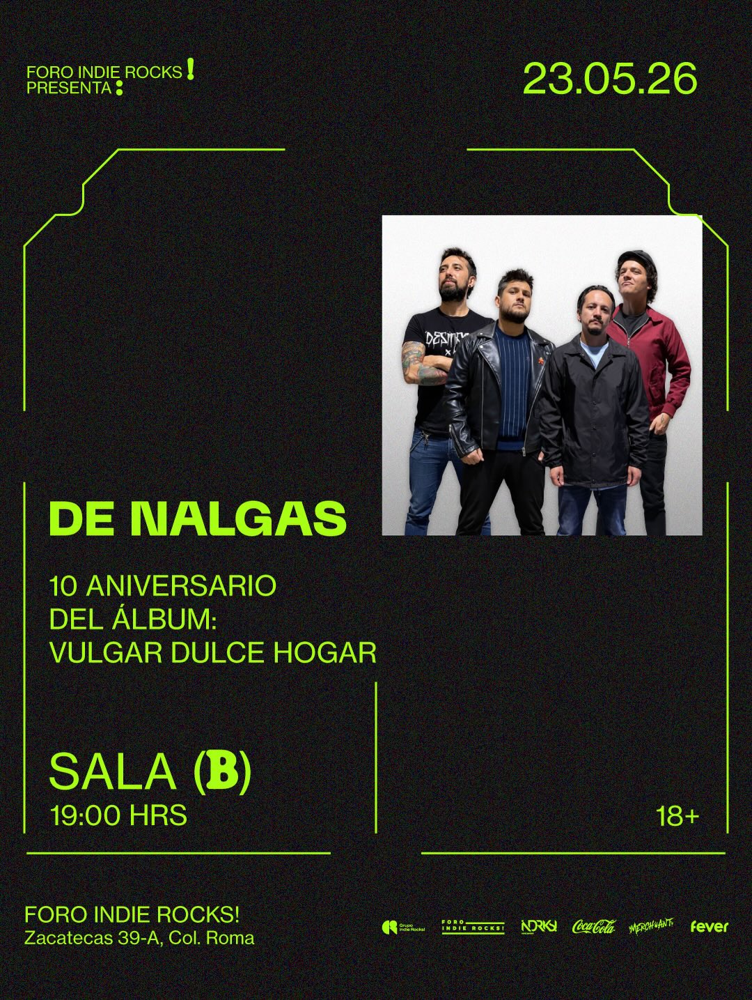 PRECIOS: De Nalgas se presentará en el Foro Indie Rocks!