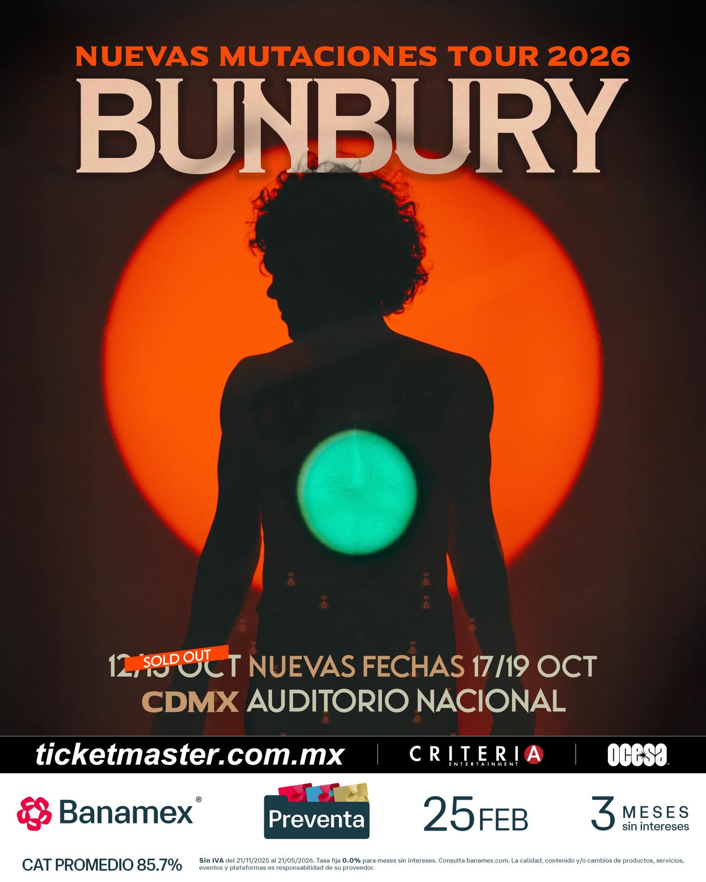 NUEVAS FECHAS: Bunbury se presentará en el Auditorio Nacional