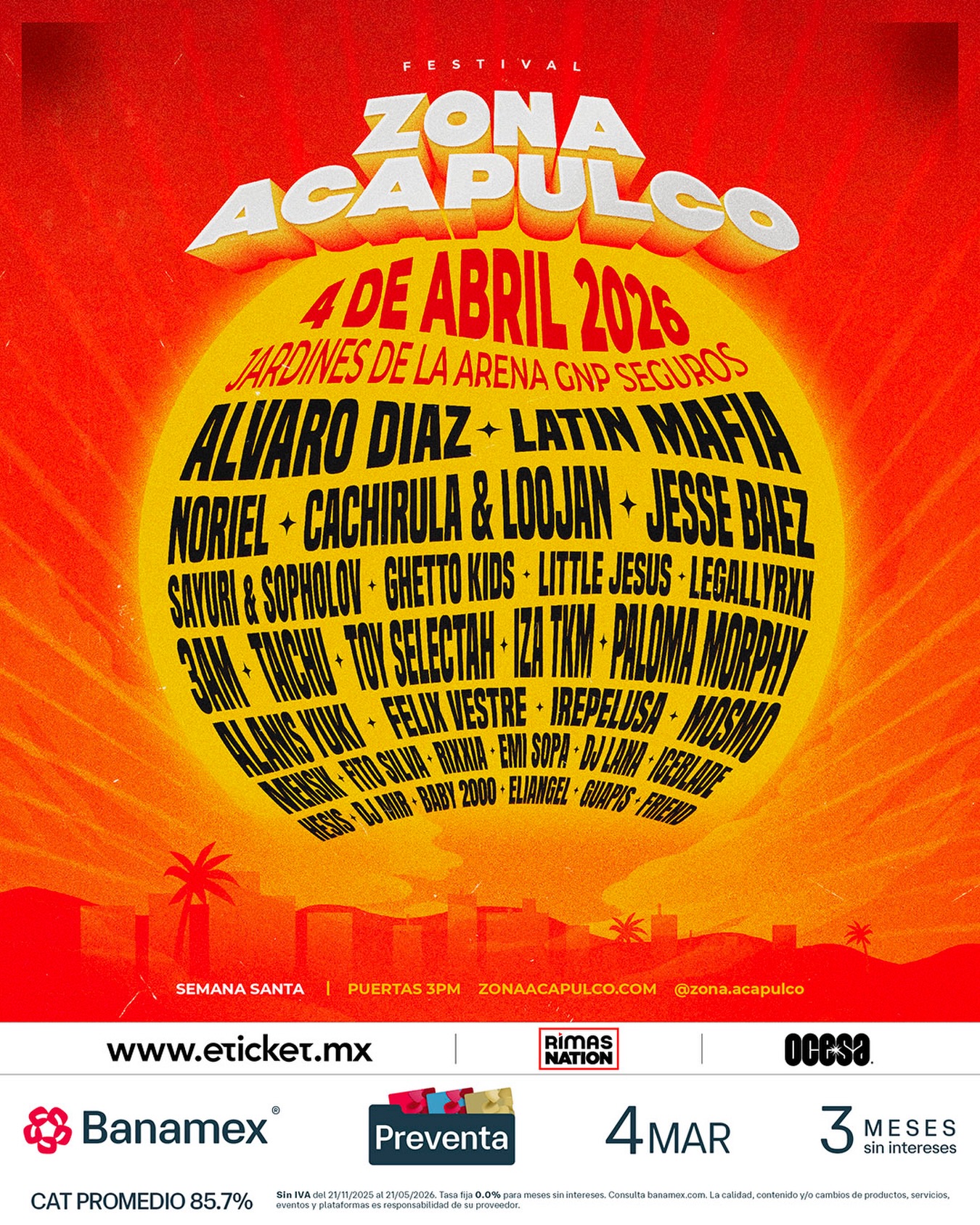 PRECIOS: Zona Acapulco 2026 anuncia lineup