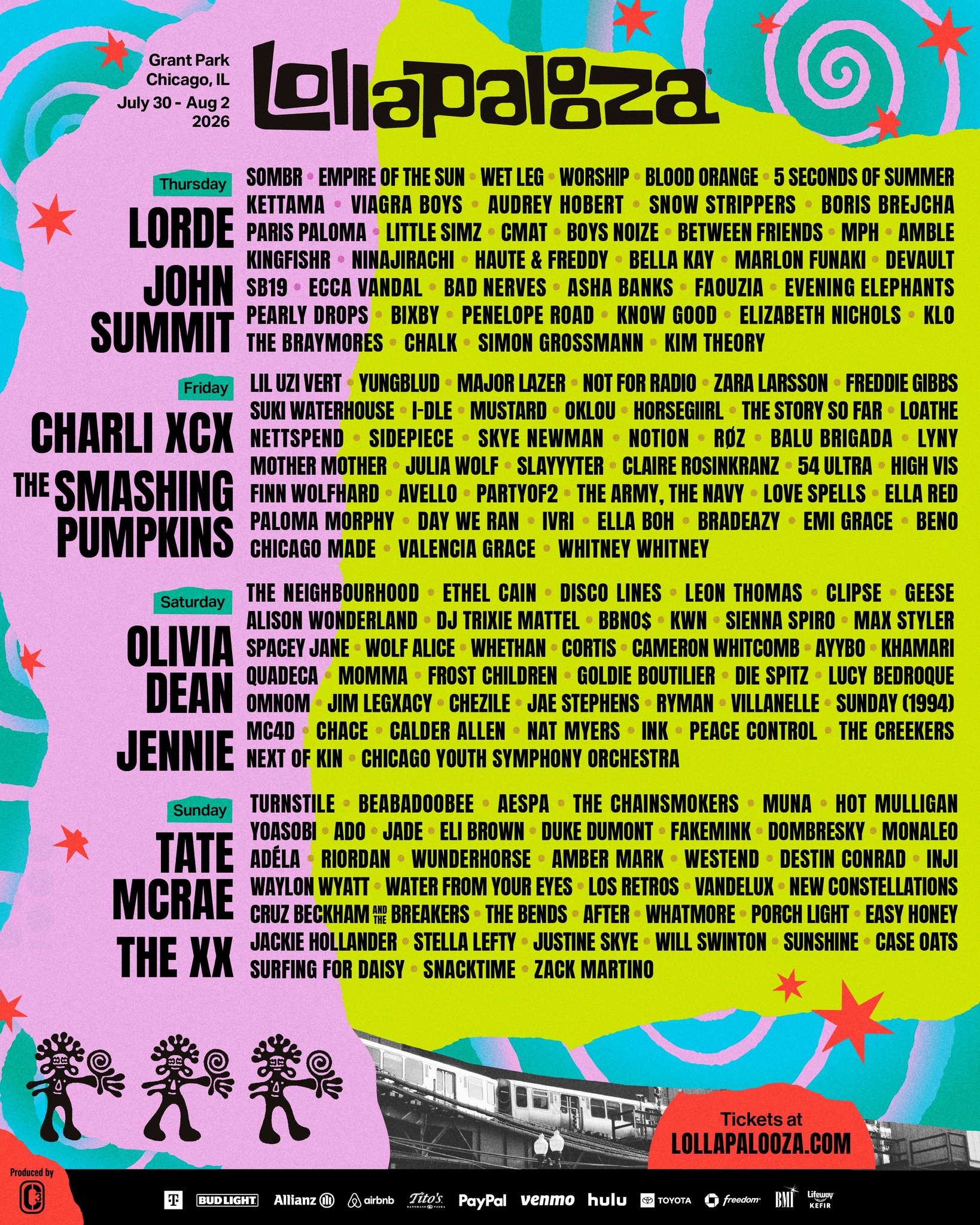 Lollapalooza Chicago 2026 anuncia lineup por día