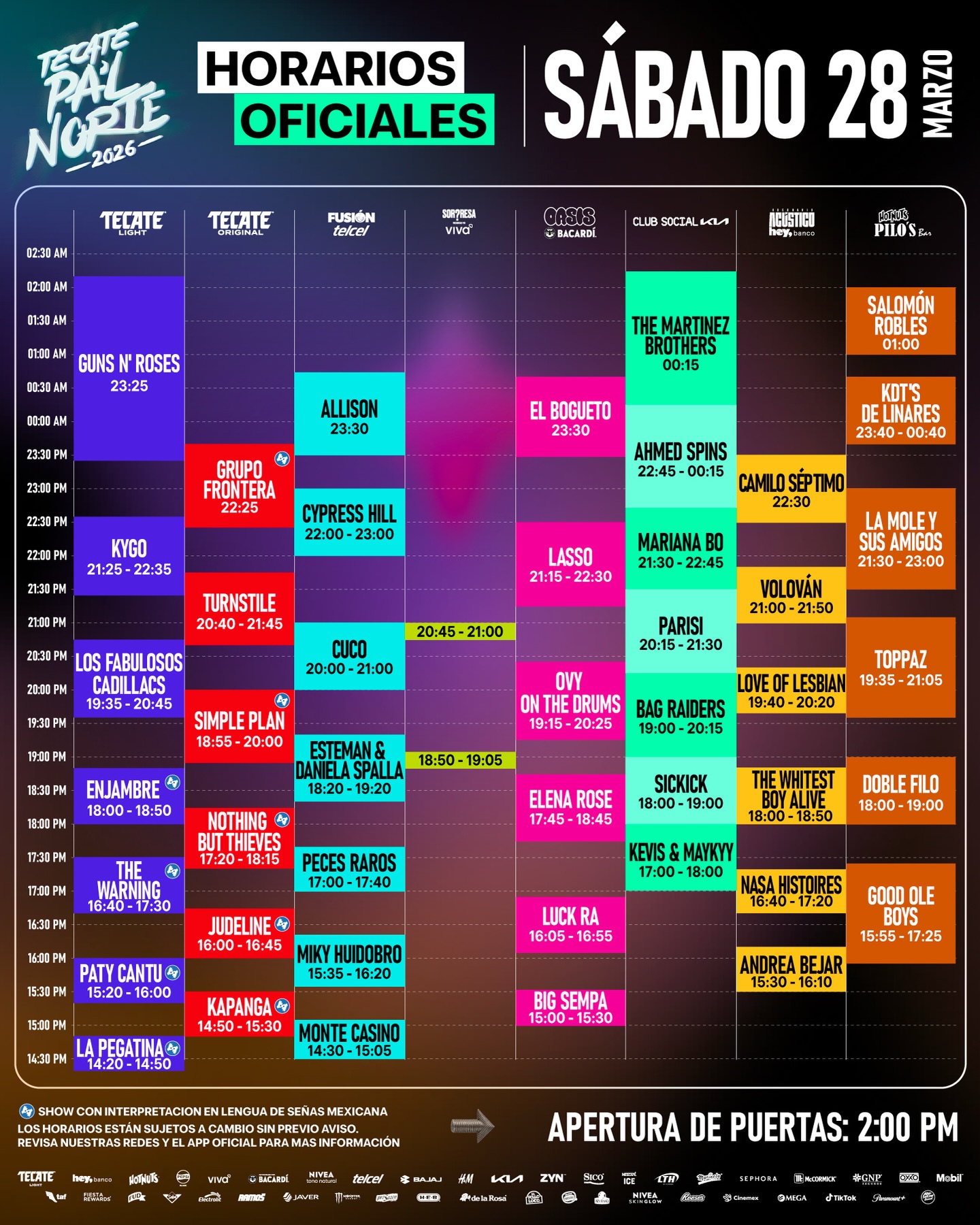 Tecate pal norte 2026 sabado