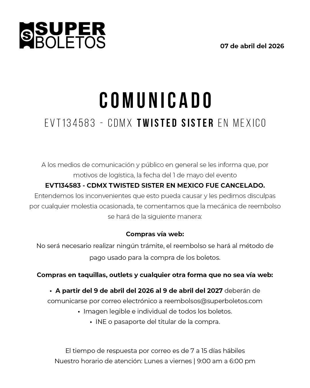 Twisted sister cancelado