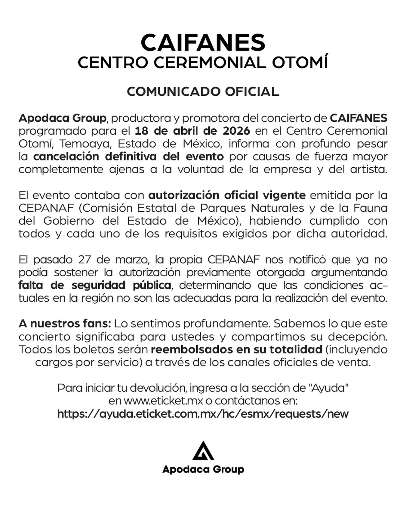 Caifanes centro ceremonial cancelado