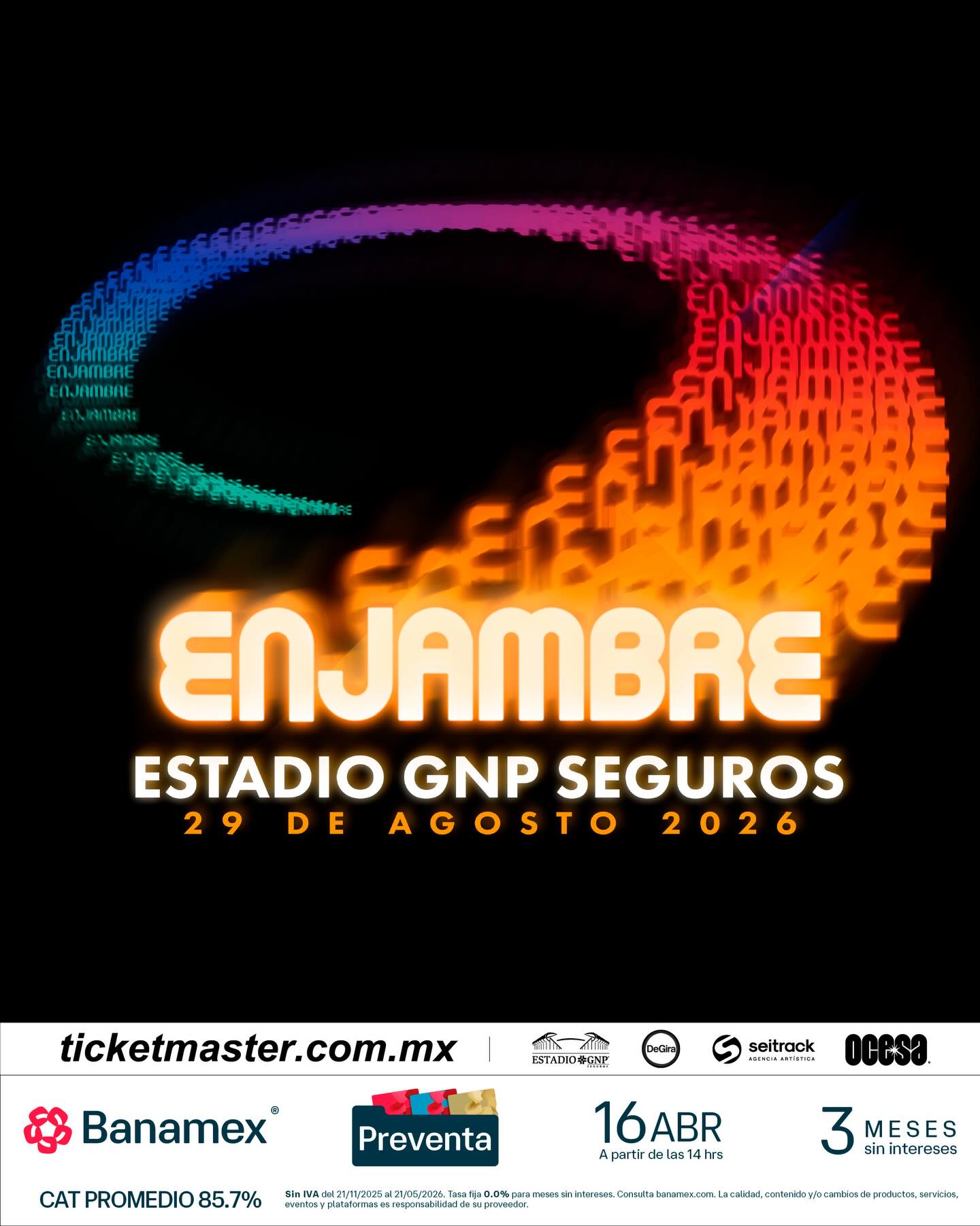PRECIOS: Enjambre dará un show en el Estadio GNP Seguros