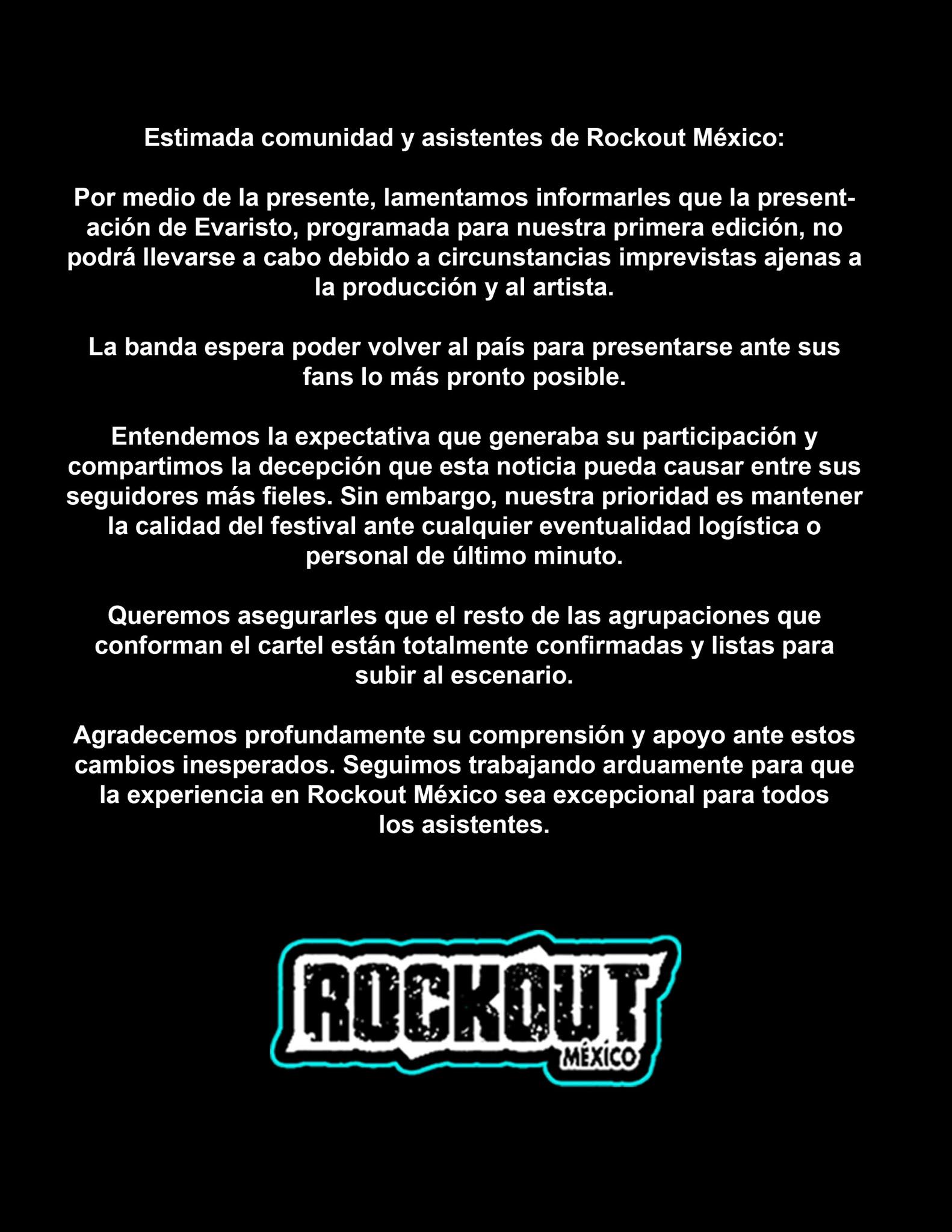 Evaristo rockout cancelado