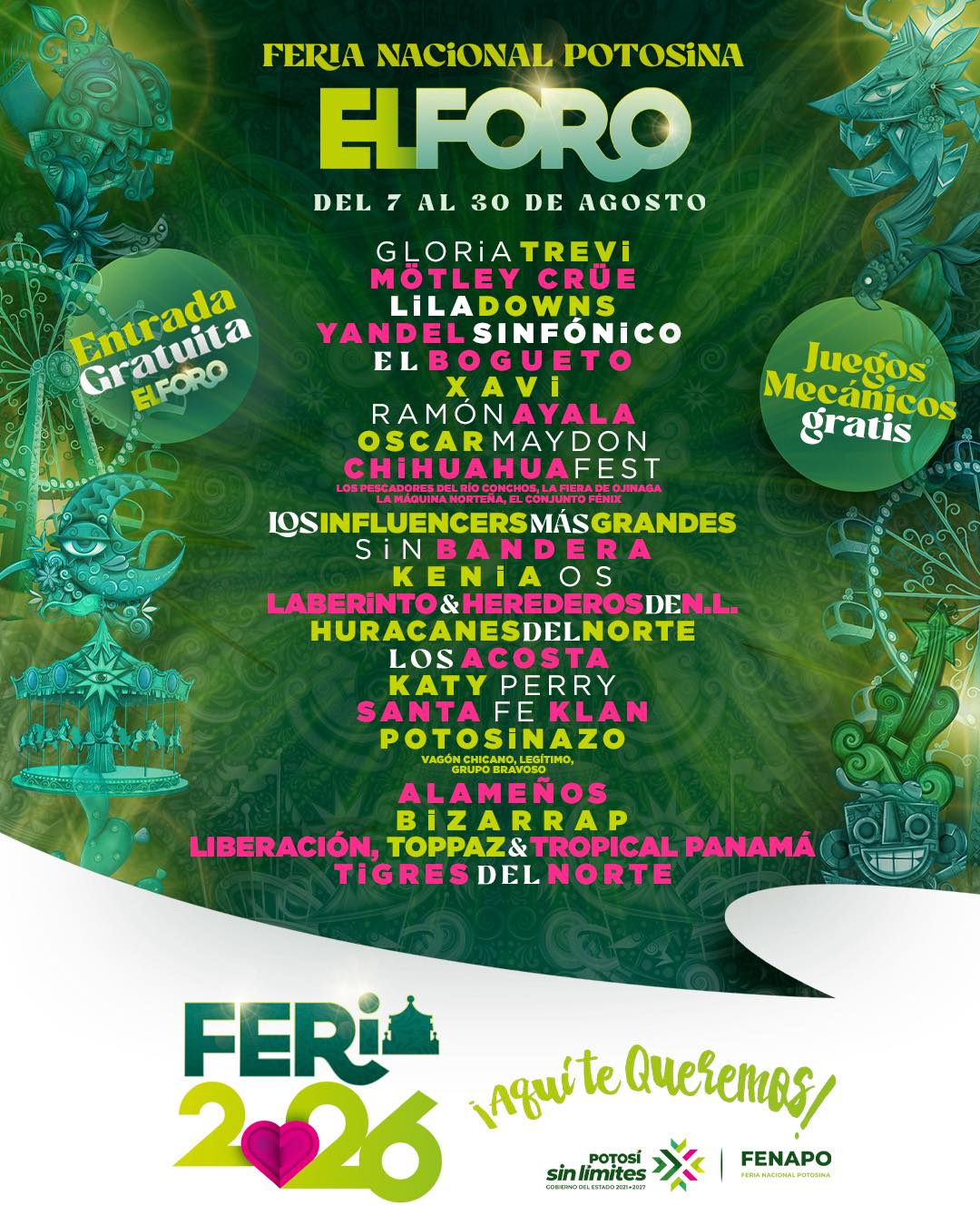 Mötley Crüe y Katy Perry se presentarán en la FENAPO 2026
