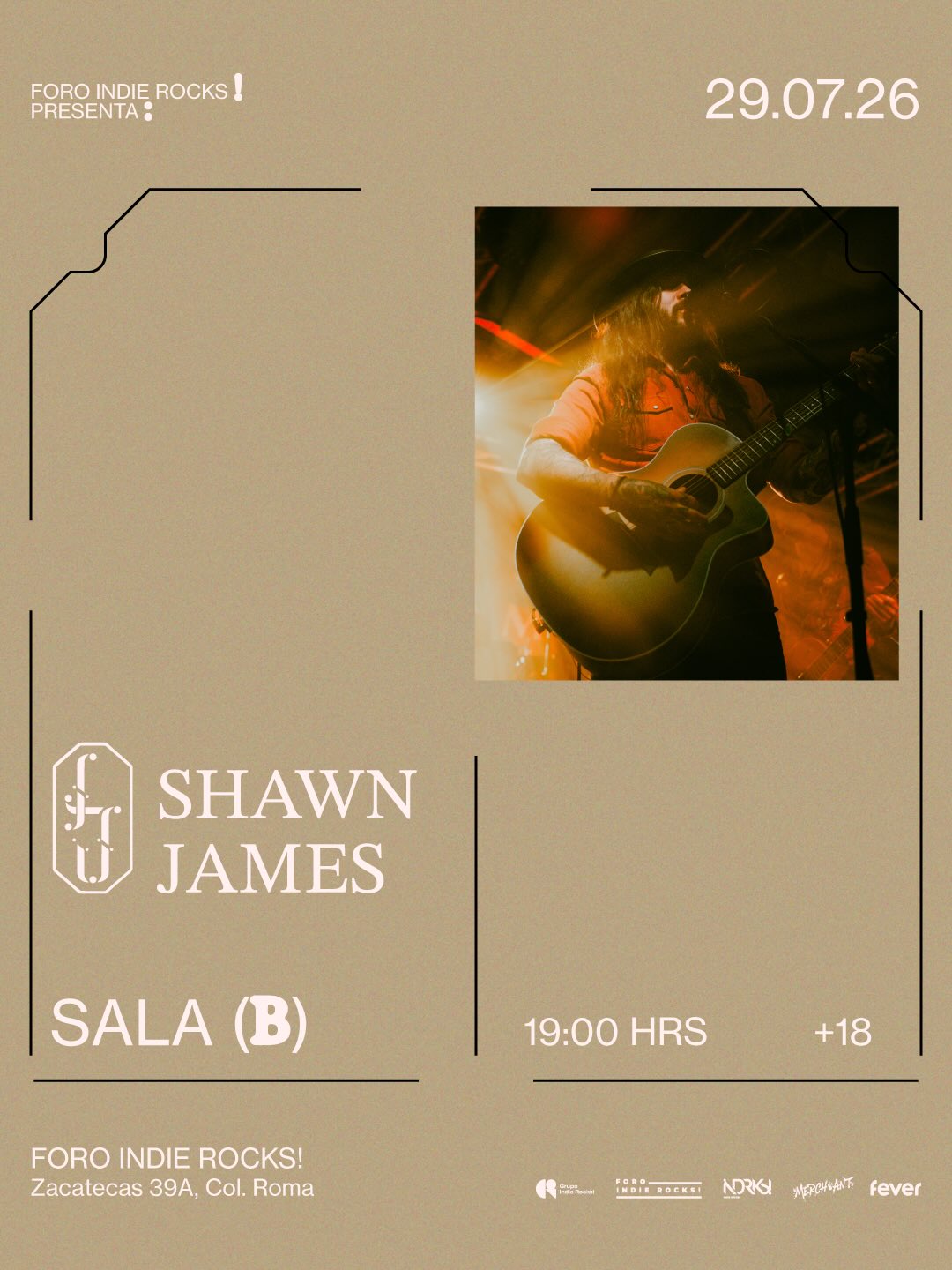 PRECIOS: Shawn James se presentará en el Foro Indie Rocks!