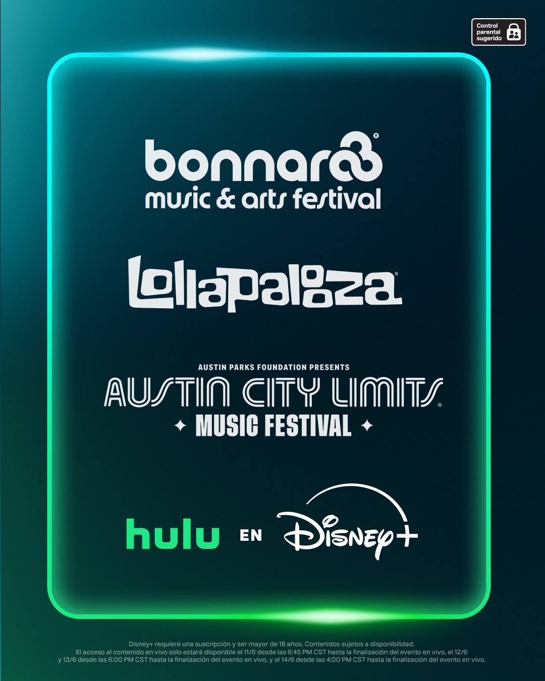 Bonnaroo, Lollapalooza y Austin City Limits se transmitirán en vivo por Hulu en Disney+