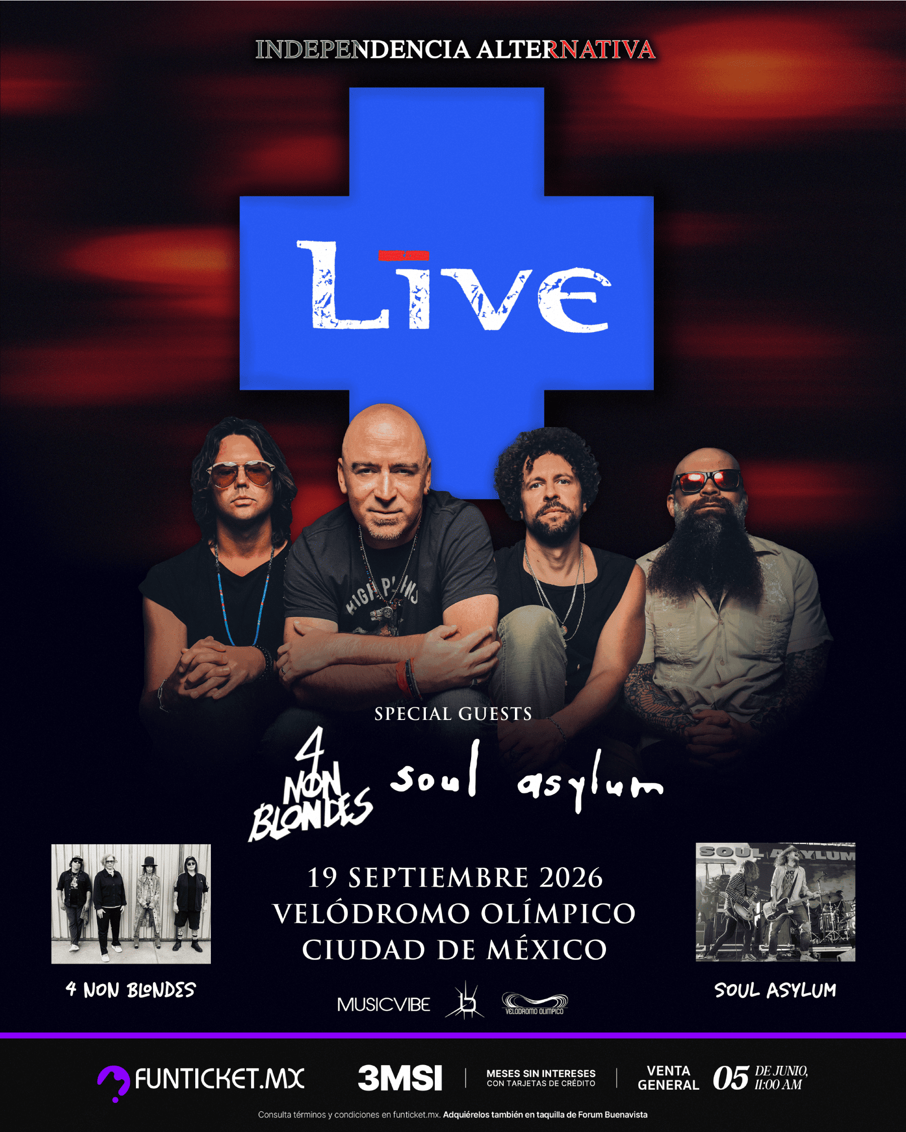 PRECIOS: LIVE llegará al Velódromo Olímpico con 4 Non Blondes y Soul Asylum