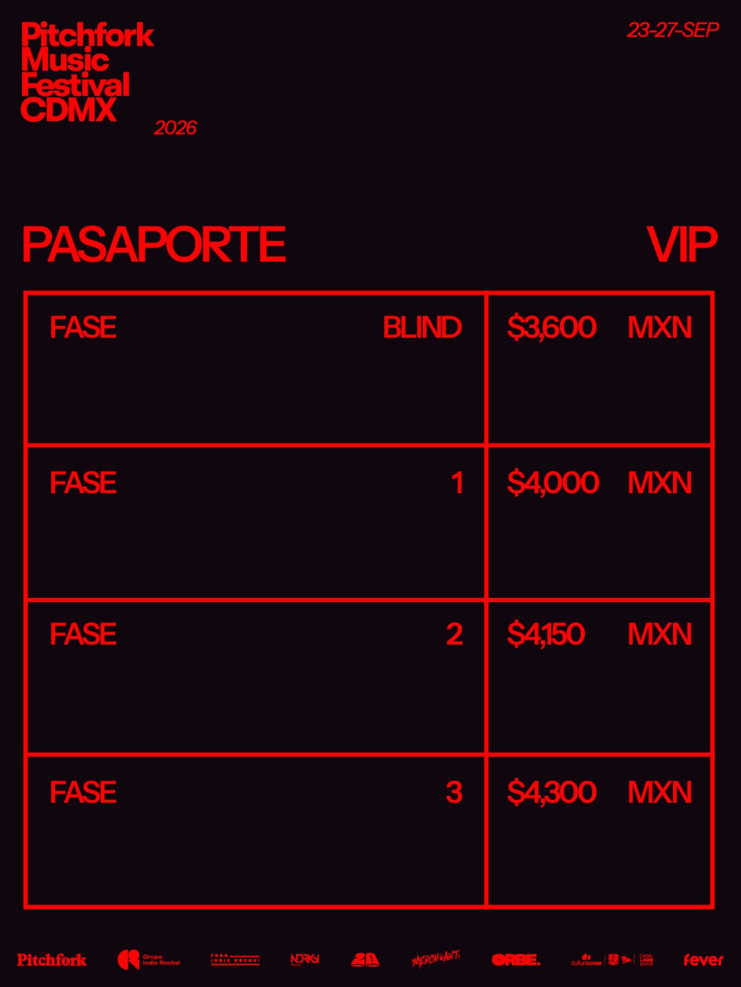 Precios vip pitchfork 2026