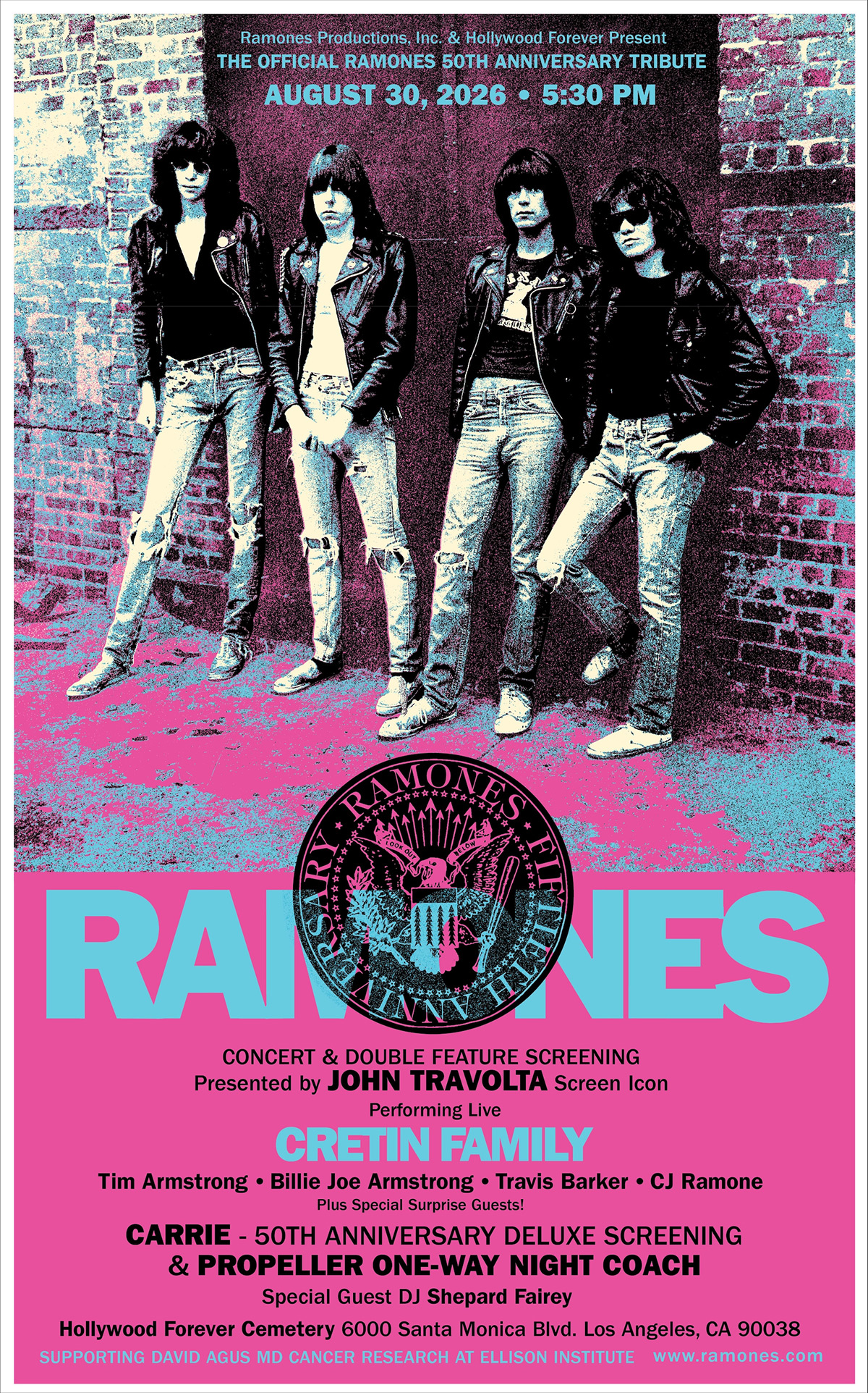 Billie Joe Armstrong, Tim Armstrong, Travis Barker y más, celebrarán el 50.º aniversario de los Ramones