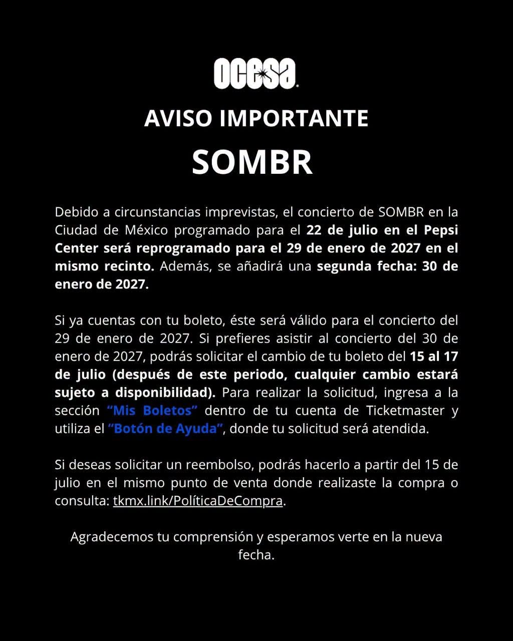 Sombr comunicado