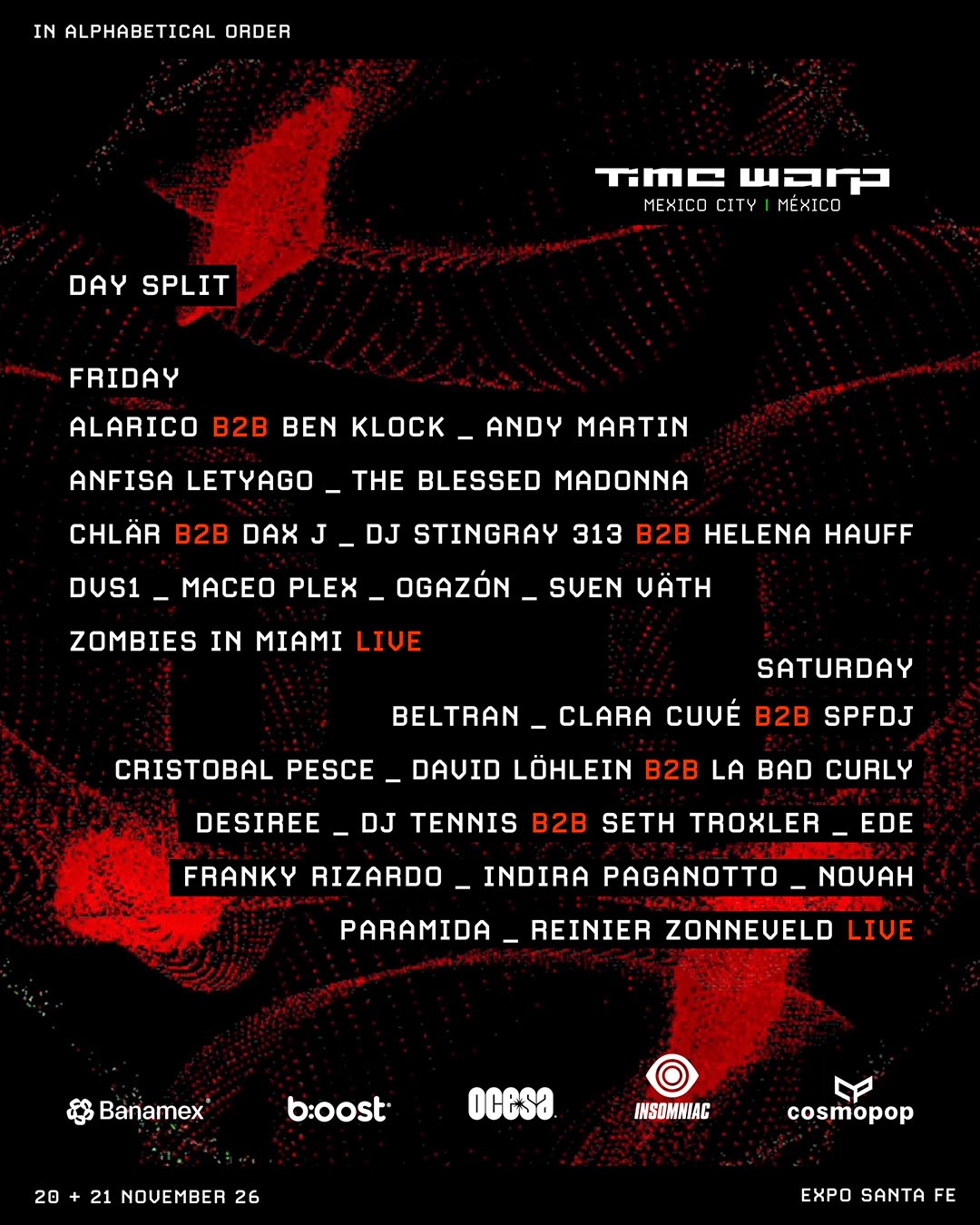 Time warp mexico 2026 por dia