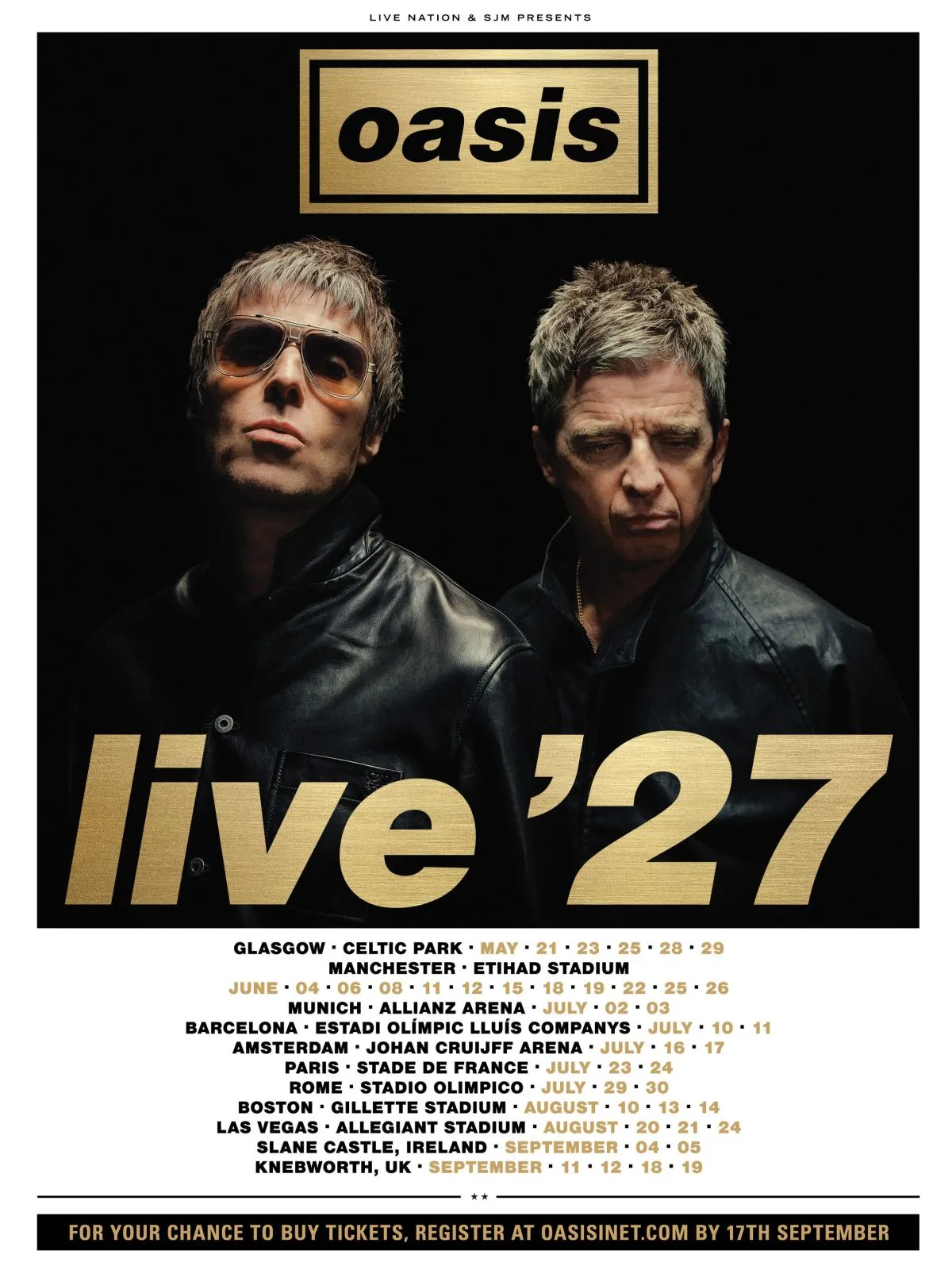 Oasis revela las fechas programadas para su gira de 2027