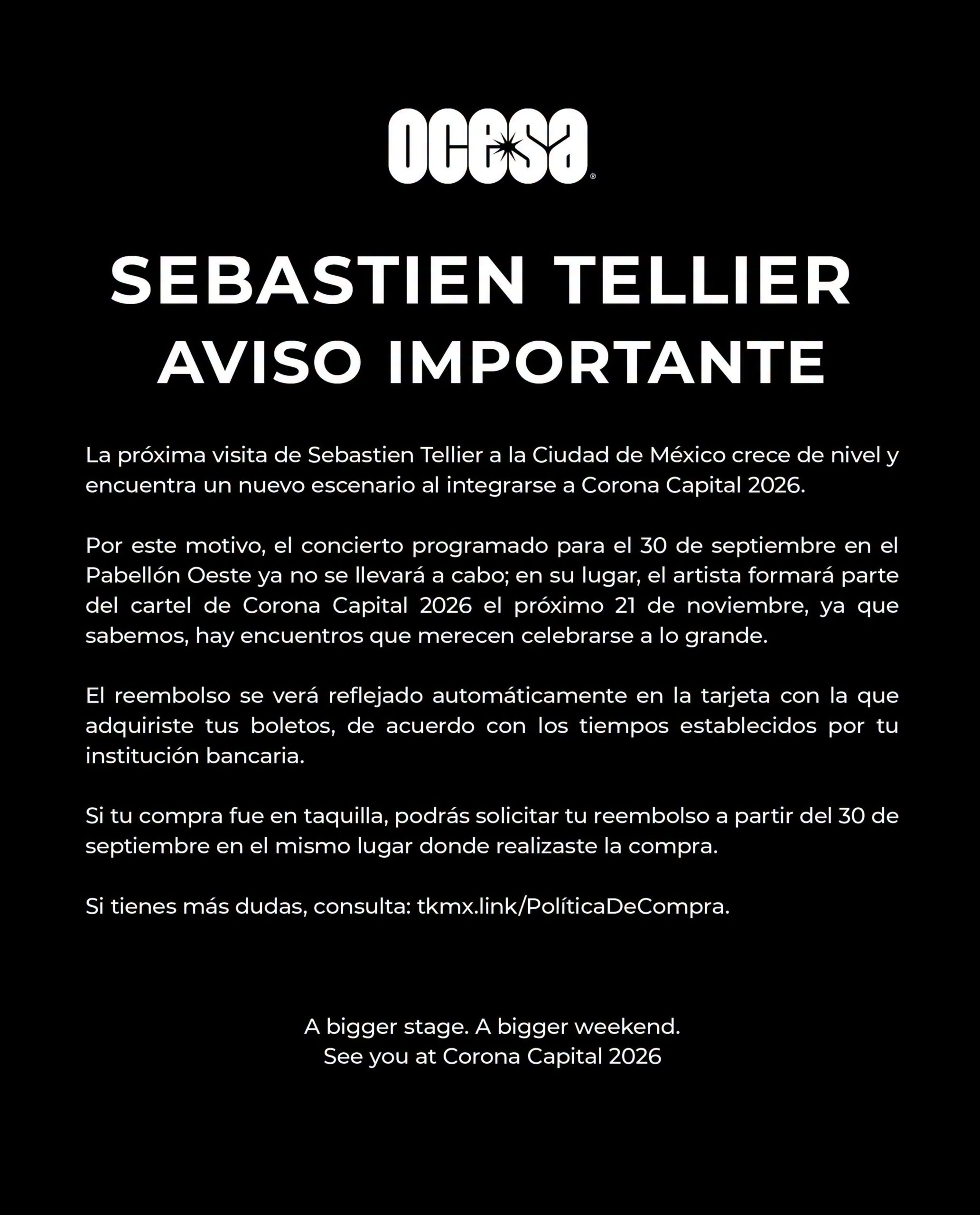Sebastien tellier cancelado comunicado