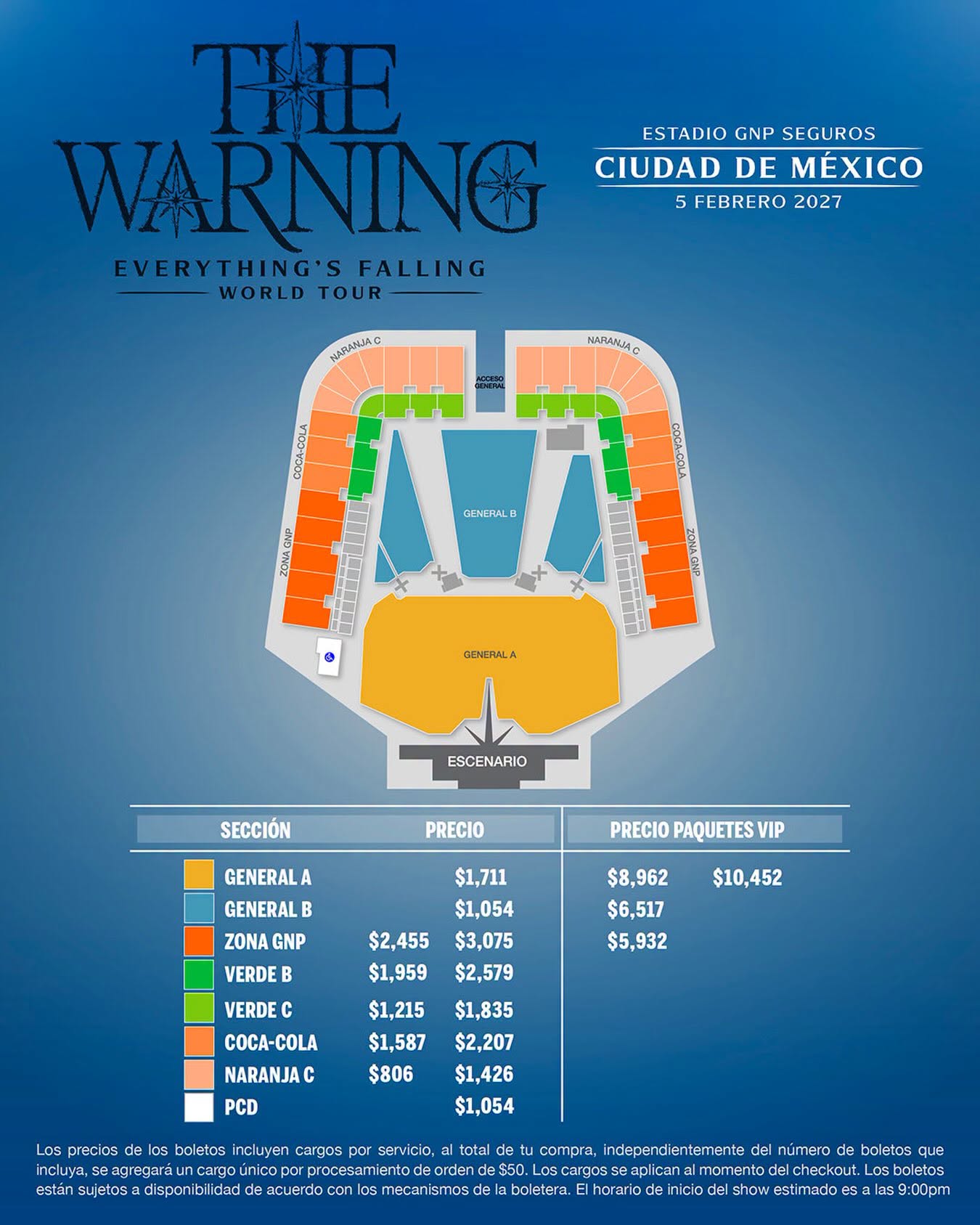 The warning estadio gnp precios
