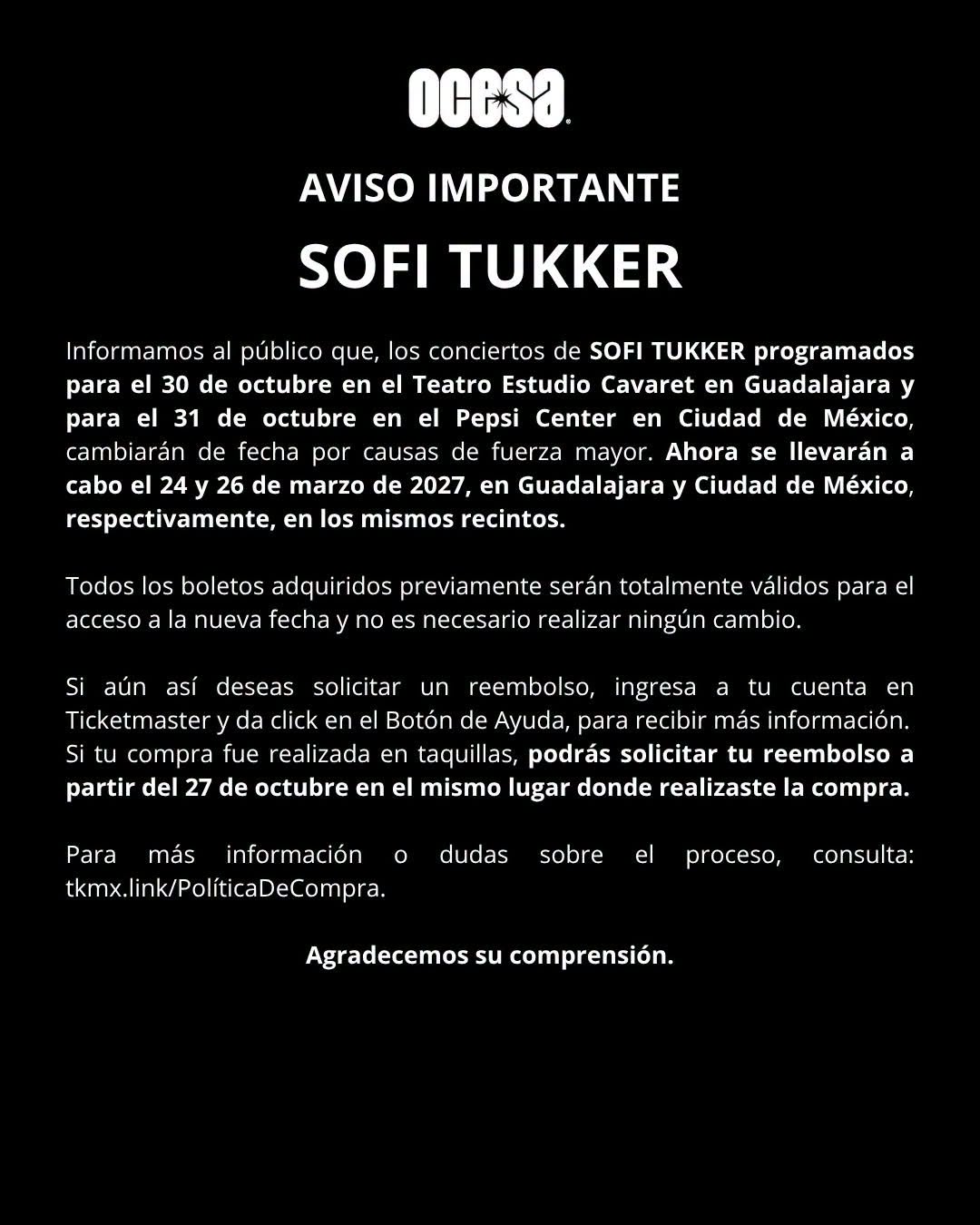 Sofi tukker comunicado