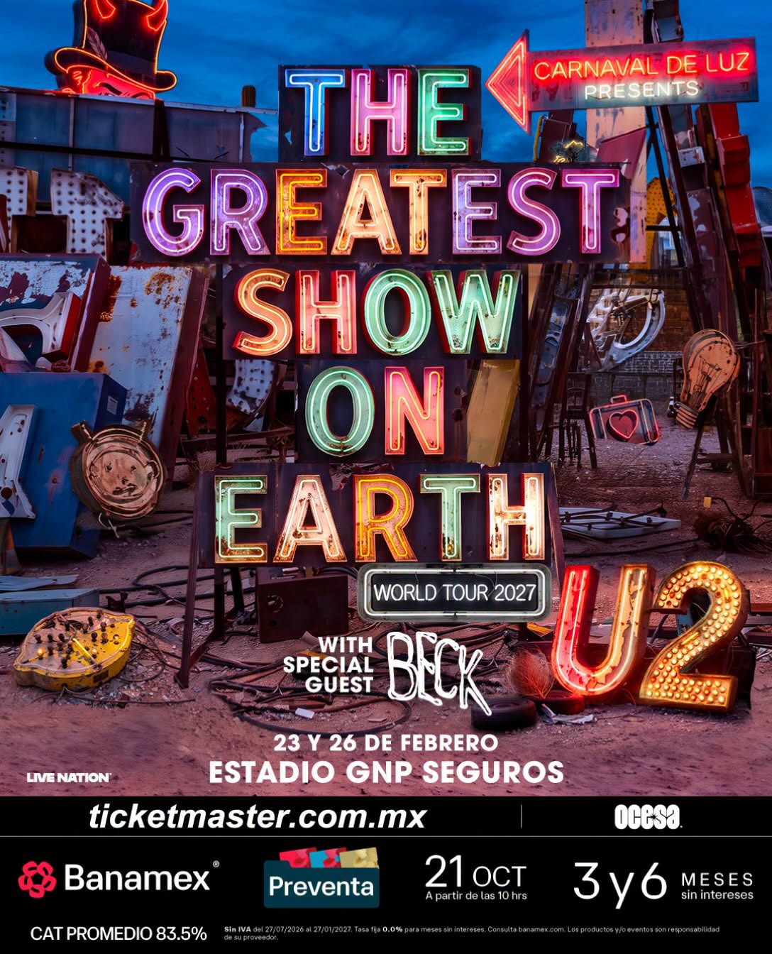 U2 se presentará en el Estadio GNP Seguros